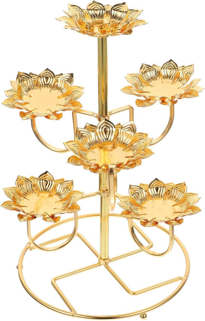 Cabilock Ghee Lamp Lotus Butter Lamp Holder Metal Golden Candle Holder Brass Oil Lamp Tea Light Votive Candle Stand for Temples Buddhist Supplies