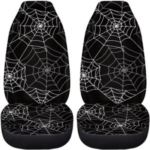 Black Spider Web Car Seat Covers for Front Seats,Halloween Decor for Cars Universal Fit Automotive Seat Cushion Protector Accessory
