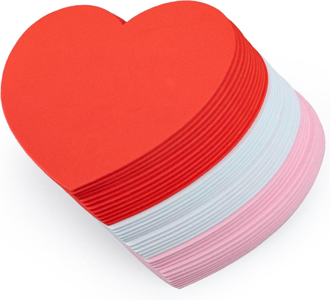 36 Pcs Foam Hearts Crafts Large 6 Inch Valentines Foam Heart Shapes Red Pink White Big Foam Hearts for Valentine's Day Wedding Mother's Day DIY Crafts Party Favors Home Decorations