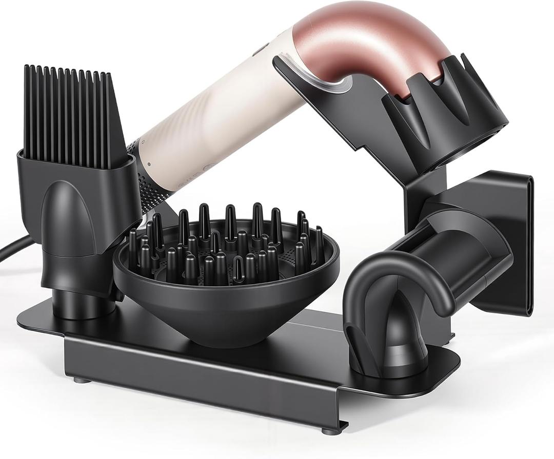 Affogato Hair Dryer Holder Stand Compatible with Dyson Supersonic r, Magnetic 4 Holes Countertop Hair Dryer Organizer, Steel Storage Rack for Attachments Diffuser/Nozzles