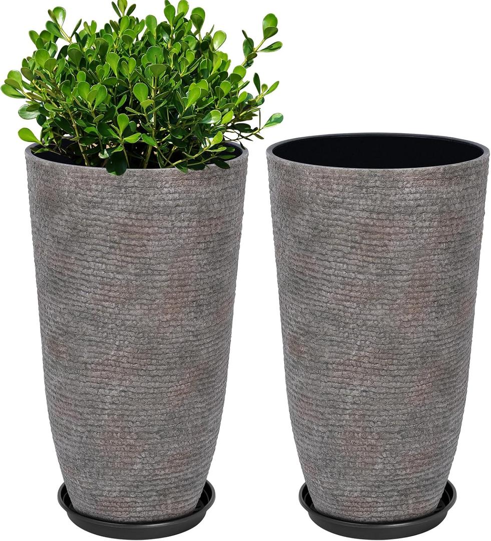 QCQHDU 9 Gallon Tall Large planters for Outdoor/Indoor Plants of 12" Dia x 21" H (Colored Limestone, 21IN)