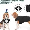 Kuoser Dog Tuxedo Dog Suit and Bandana Set, Dogs Tuxedo Wedding Party Suit, Doggy Prince Bow Tie Shirt Formal Pet Wedding Attire for Medium Dogs Golden Retriever Samo Bulldogs, Medium