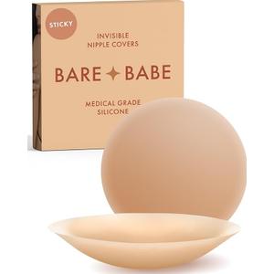 Bare Babe Nipple Covers with Lift - Reusable Sticky Bra Push Up - Waterproof Nipple Pasties Strapless Bras for Women 2 Shades XL