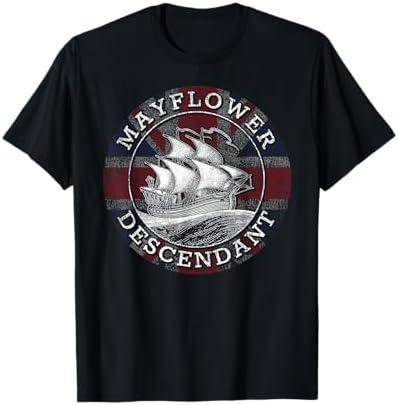 Mayflower Descendant Used Union Jack T-Shirt L