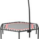 SportPlus+ Indoor Trampoline, Blue/Green/Red, Rebounder Home Fitness Trampoline with Height Adjustable Bar