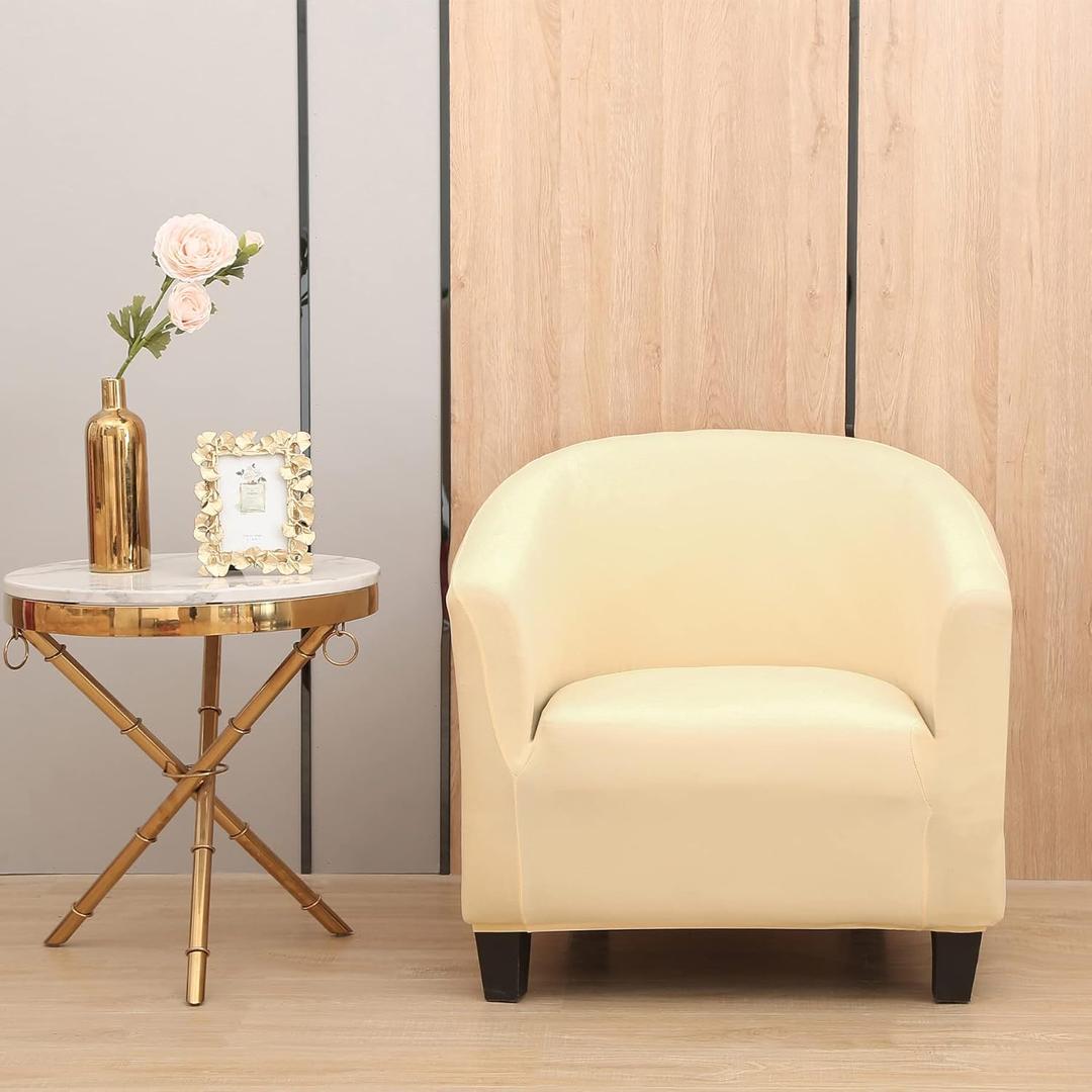 Club Chair Cover, High Stretch Tub Chair Cover, Universal Spandex Pattern Armchair Sofa Cover Cover Couch Slipcover for Living Room Club Bar Counter (Beige)