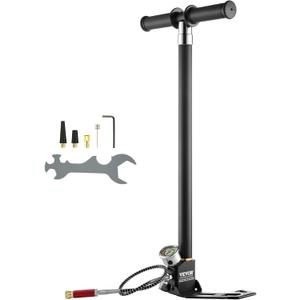 VEVOR PCP Hand Pump, 4 Stage, 30Mpa 4500 PSI High Pressure PCP Air Rifile Filling Stirrup Pump with Oil-Moisture Filter Pressure Gauge, Stainless Steel for Airguns Scuba Tank Paintball Filling Tire