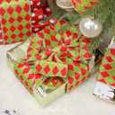 MAYREEL Red and Lime Green Crushed Velvet Wired Ribbon 4 Inch Extra Wide Christmas Ribbon with Gold Diamond Lattice Glitter, 10-Yard Roll for Christmas Tree, Wreaths, Bows & Elegant Holiday Dcor