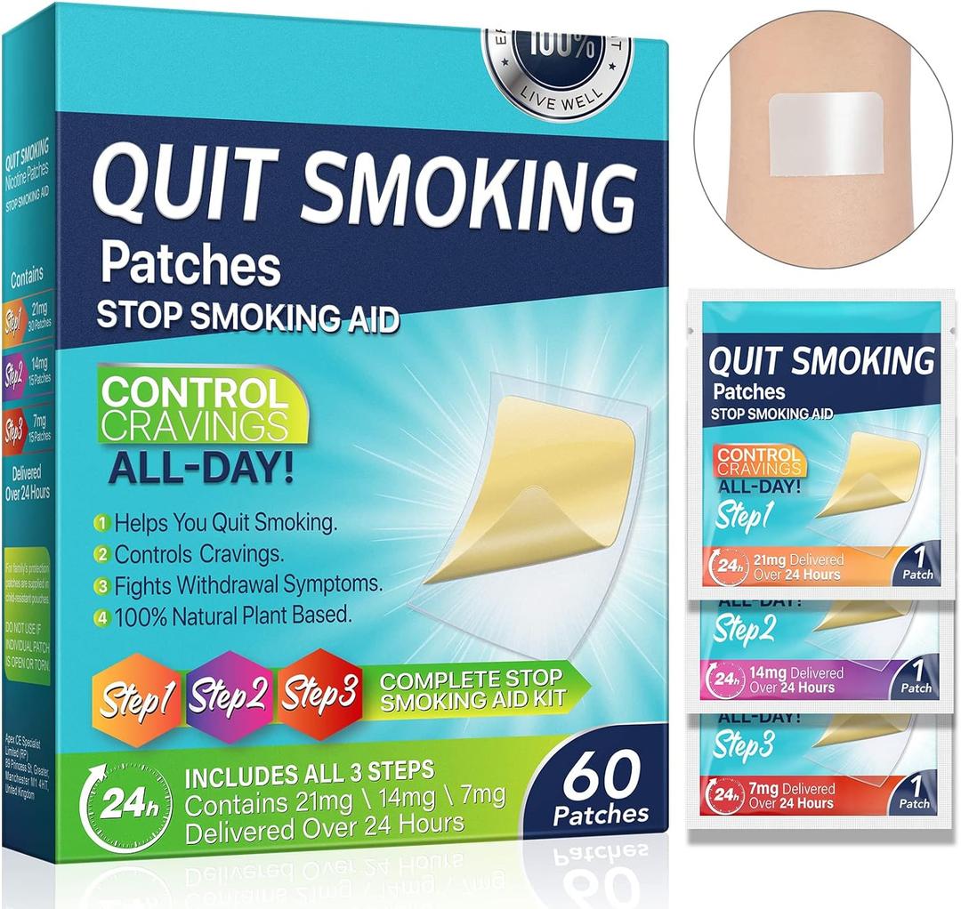 60Pcs Quit Smoking Patches, Step 1 2 3 Stop Smoking Aids Patches, Helping Quit Patch, 60 Count Quit Smoking Stickers that Work with 2 Weeks, Easy & Effective Anti-Stickers