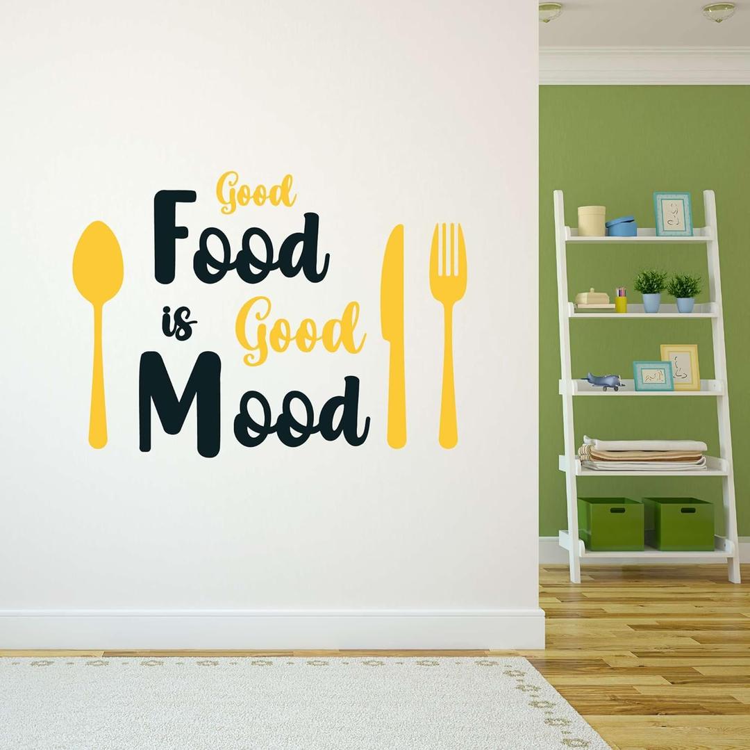 Wall Decal Good Food is Good Mood Cute Home Wall Sticker Good Food is Good Mood Cute Kitchen Lettering Removable - Size: 30 in(W) x 21 in(H) (Multi)