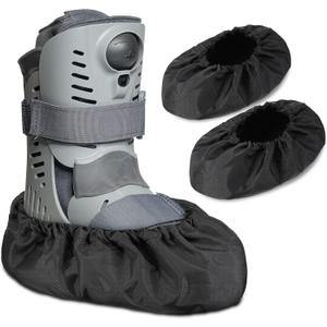Geyoga 2 Pcs Fracture Walking Boot Cover Oxford Cloth Non Slip Reusable Shoe Covers for Non Skid Foot Brace Recovery Shoes Covers with Rubber Sole(Medium,Black)
