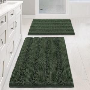 H.VERSAILTEX Extra Thick Chenille Striped Pattern Bath Rugs for Bathroom Non Slip - Soft Plush Shaggy Mats Floor, Indoor Entryway