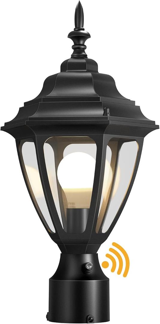 Lamomo Updated Large Size Dusk to Dawn Outdoor Post Lights, Waterproof Aluminum Lamp Post Light Fixture, Lamp Posts Outdoor Lighting Pole Lantern for Yard Patio Pathway Garden, 18.15nch-1Pack