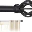 Black Curtain Rods for Windows, 5/8 Inch Heavy Duty 66 to 120 Small Curtain Rod Set with Brackets - Adjustable Drapery Rods for Livingroom, Outdoor Patio, Sliding Door