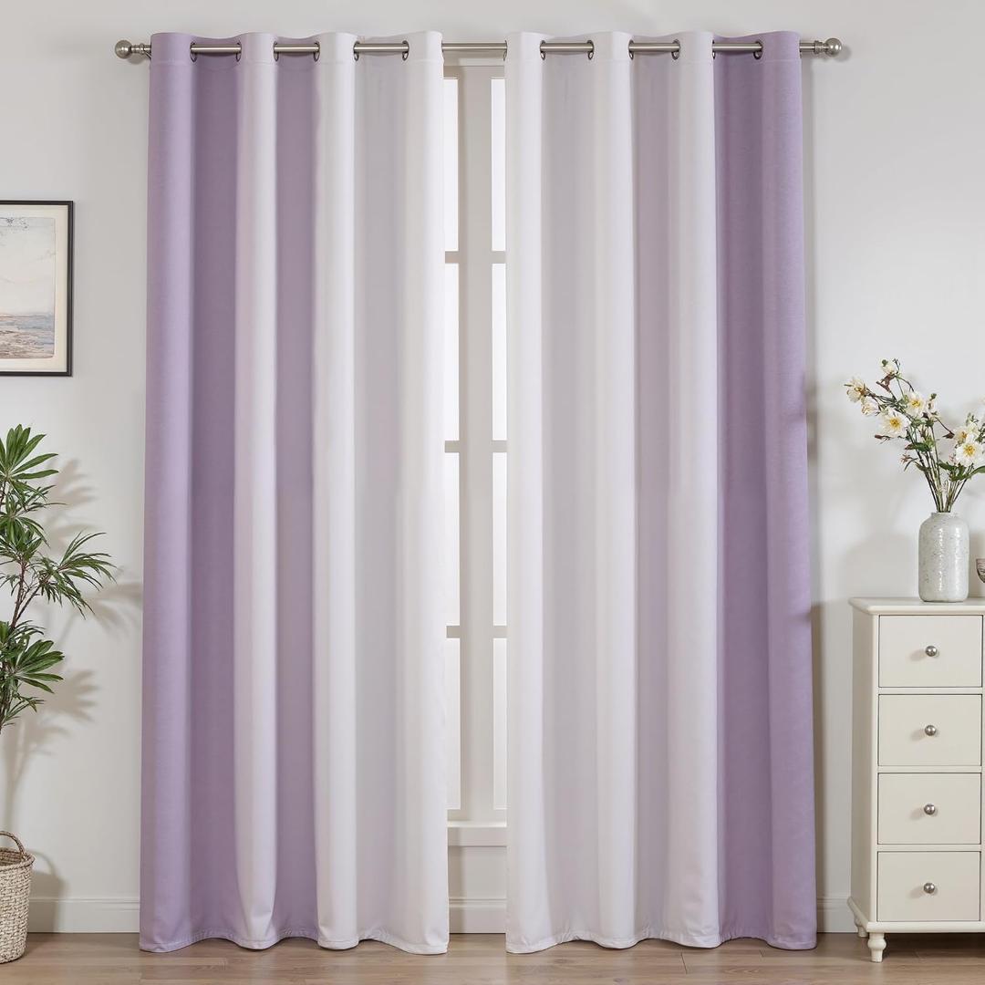 Weesire Purple Ombre Blackout Curtains for Bedroom Living Room 2 Panels 100% Blackout Lavender Pink Gradient Curtains for Girls Bedroom, 52x63 Inches