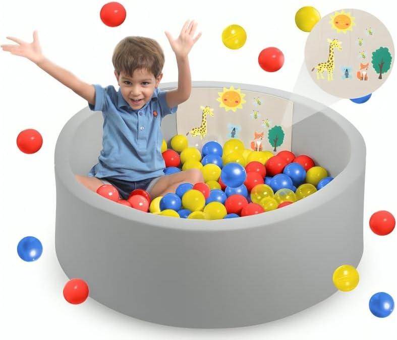 Foam Ball Pit for Toddlers w/ 32 Pcs Zoo Animals Felt Board Set - 35.4" x 11.8" Kids Ball Pit for Girls & Boys - Washable Soft Cloth - Fun Indoor Foldable Baby Playpen - Balls Not Included