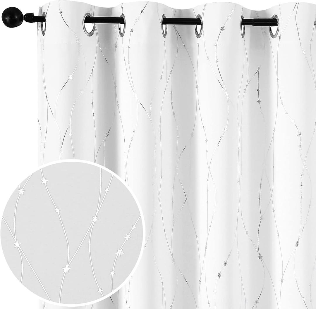 SMILE WEAVER White Christmas Curtains 84 Inch Long for Bedroom,Room Darkening Curtains with Star Design Soft Thick Thermal Insulated Window Drapes for Living Room,Set of 2 Panels