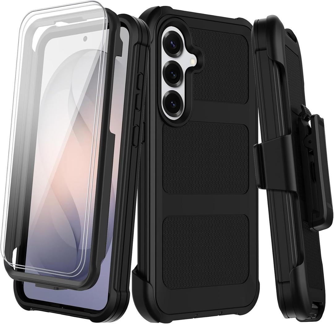 for Samsung Galaxy S26 Case with Belt Clip Holster,Heavy Duty Shockproof Drop Protection Bumper Case w/Screen Protector,Military Grade Rugged Durable Phone Cover (Black, Galaxy S26)