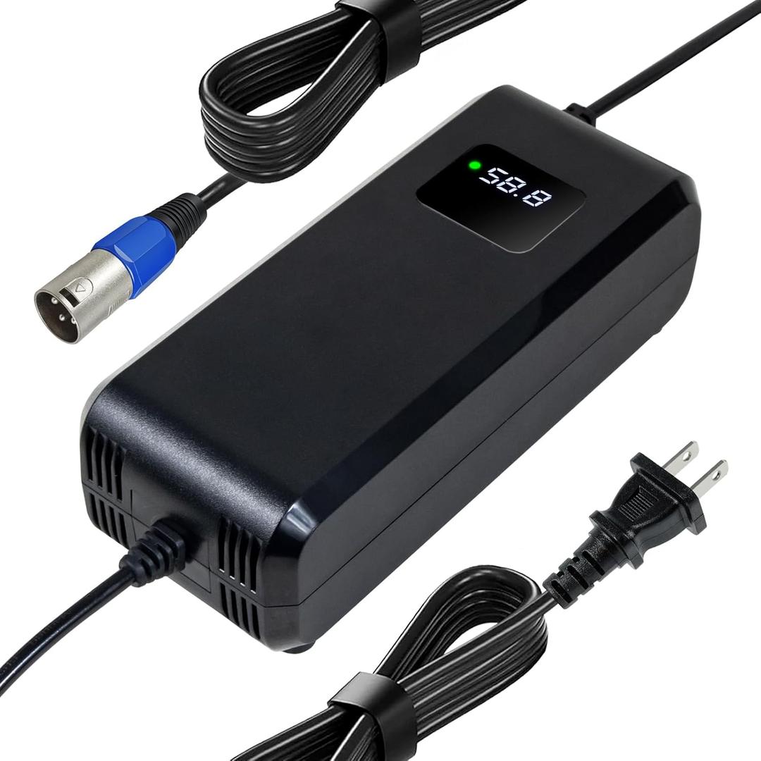 YZPOWER 52V Lithium Battery Charger 58.8V 4A Power Charger Adapter Smart Rapid Charger with Display for 14S 50.4V 51.8V 52V Li-ion Battery Pack (4A(3 PIN XL) R)