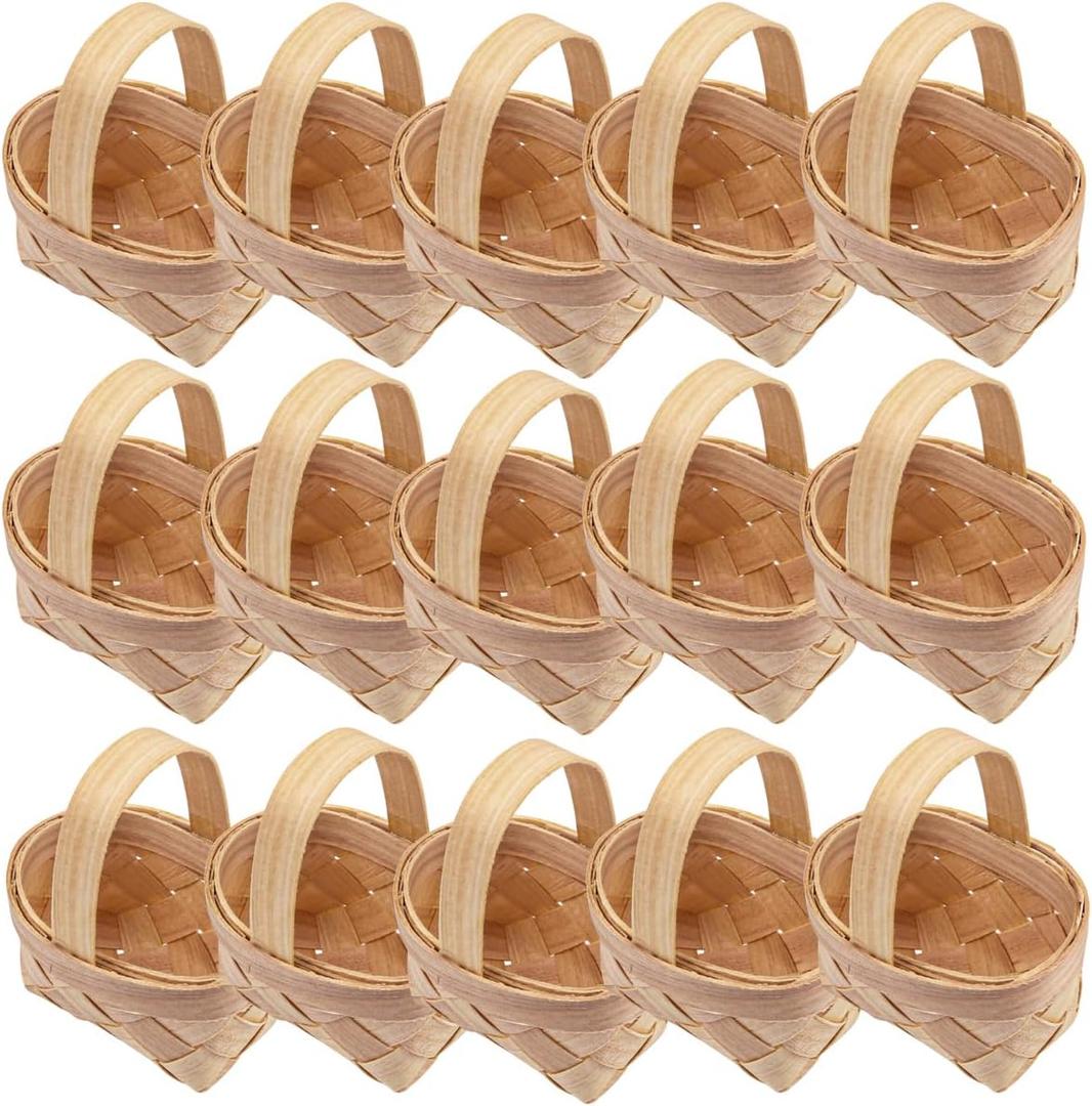 15Pcs Mini Bamboo Woven Baskets with Handles - Ideal for Wedding Party Favors, Ornaments and Crafts