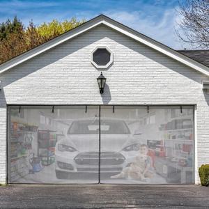 Garage Magnetic Screen Door for 1 Car Garage, Heavy Duty Magnetic Screen Door for Garage with Fiberglass Mesh, Hands Free Screen Door for Garage, Easy Install for Pets (Gray, 8.3 x 7.2 ft)
