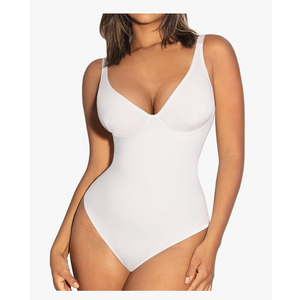 FeelinGirl Shapewear Bodysuits for Women Tummy Control Body Suits Deep V Neck Thong Body Shaper M