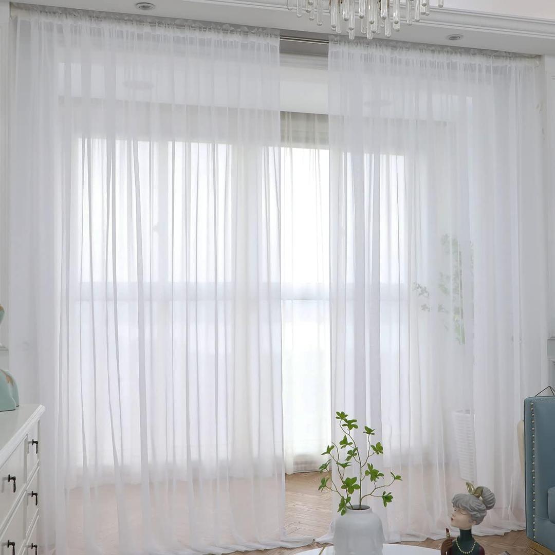 L&TEC Window Ivory Sheer Curtains 72 Inches Long 2 Panels Sheer Curtain Basic Rod Pocket Panel for Bedroom Children Living Room Yard Kitchen (Ivory, 52" W x 72" L | 2 pcs)