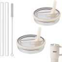 20oz Tumbler Flip Straw Lid Replacement, Compatible with 20oz Insulated Kids HydroJug Traveler, BPA-Free Dishwasher Safe Leak Resistant Cap for Cup Accessories, Pack of 2 (Cream White)