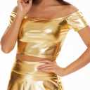 Women's Shiny Metallic Crop Tops Off Shoulder Tube Bra for Raves, Festivals, Costumes (M)