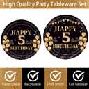 3 x 96PCS 5th Birthday Party Plates Set Black and Gold Theme Decorations Include Black Gold Plates and Napkins Forks for 5 Year Old Boys Girls Birthday Party Supplies Serves 24 Guests