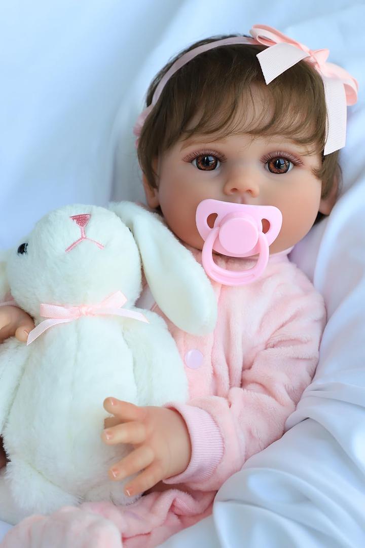 SCOM Realistic Reborn Baby Dolls - 18 Inch Silicone Baby Girl, Real Life Dolls with Full Body Vinyl, Newborn Lifelike Weighted Doll for Ages 3+ Gift