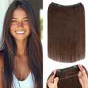 Rich Choices 100% Real Human Halo Hair Extensions Remy Invisible Wire In Hair Extensions Human Hair Clip in Hair Piece Straight,Can be Curled 16 Inch #2 Dark Brown