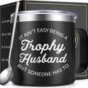 Lifecapido Husband Gifts, It Ain't Easy Being a Trophy Husband 14 oz Insulated Coffee Mug, Birthday Fathers Day Christmas Gifts for Husband, Black