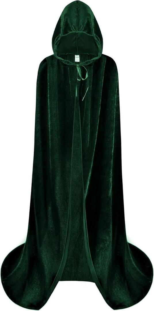 Spooktacular Creations Halloween Women Hooded Cloak, Long Hooded Black Cape Adult, Velvet Cloak Women for Halloween Party (Green)