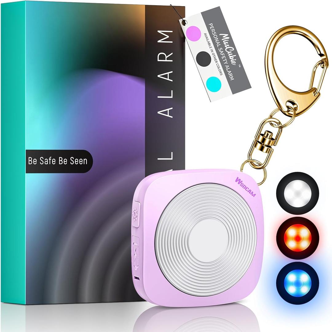 2 x WSDCAM Personal Safety Alarm for Women, 130dB Loud Keychain Alarm with 3-Color LED Safety Light, Rechargeable Self Defense Keychain Personal Alarms for Women, MissCubieGlowSafe Box (Purple)