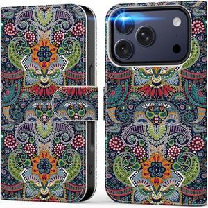 DEENAKIN for iPhone 17 Pro Wallet Case with Card Holder + Cash Clip, RFID-Blocking, Military-Grade Drop Protection & UV-Printed Artwork, Magnetic Closure with Leather Stand - Mysterious Animal Design