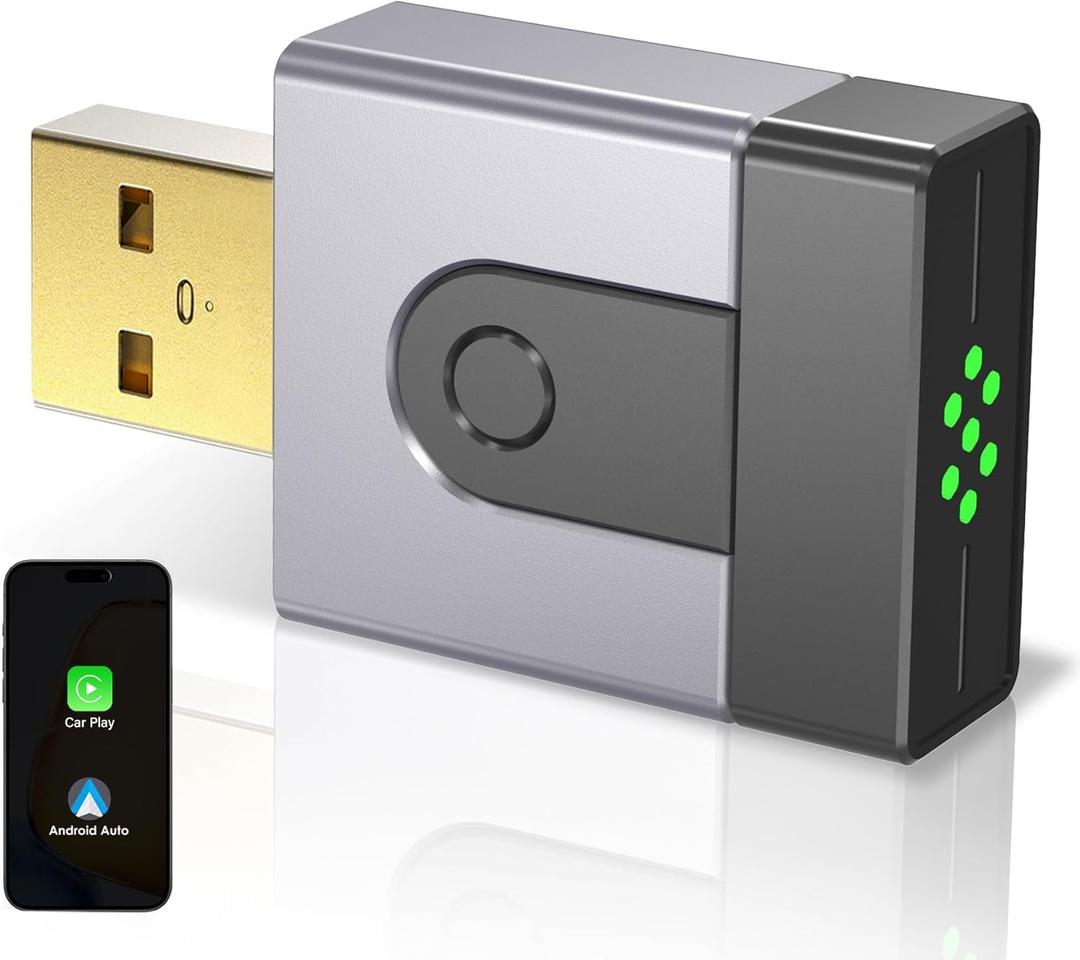 2-in-1 Mini Wireless CarPlay Adapter for Apple CarPlay & Android Auto,Upgrade Wired to Wireless, Fast Auto-Connect, Plug & Play (iOS 10+, Android 10+, 2016+ Cars)