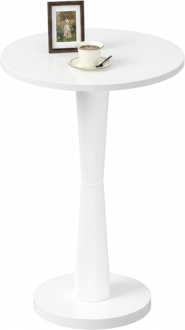 LAATOOREE Round Side Table, 15" Pedestal Drink Table, Wood Accent End Table, Large Tabletop, Solid Wood Leg for Small Space, Living Room, Bedroom, Corner (1, White)