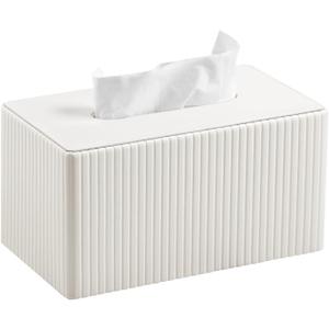 Extra Large Tissue Box Cover for Standard Size 180 to 230 Count Box of Tissues, PU Leather Rectangle Tissue Holder with Magnetic Closure (Ivory)