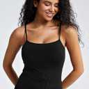ZeroBound Camisole Built in Shelf Bra Tank Top - Basic Square Neck Halter Tops for Women, Spaghetti Strap Cami Tank Tops (Black)