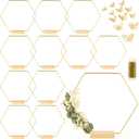 12 Pack Hexagonal Floral Hoops with Stand 16 Inch Metal Rings for DIY Centerpiece Table Decorations Crafts Macrame Ring Hoops Dream Catcher Rings Wedding Birthday Wreath Craft Hoops with Holder, Gold