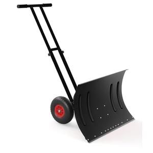 29" Snow Pusher Shovel with Wheels, Heavy Duty Steel Snow Shovel with Angled Blade, 5-Position Adjustable Handle for Efficient Snow Removal on Doorway, Sidewalk & Driveway
