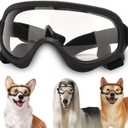 Dog Sunglasses,Doggles Anti-UV Protection, Pet Sunglasses with Adjustable Strap, Suitable for Motorcycle Car Driving Bike Riding Hiking Swimming Wind Dust Fog Dog Eye Protection (BlackFrameClearLens)