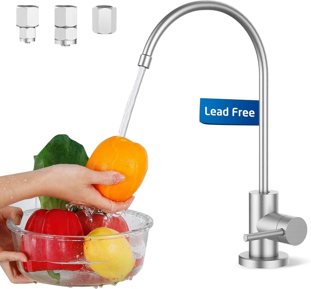 KES NSF Certified All Metal Drinking RO Water Faucet, Lead-Free 18/8 Stainless Steel Reverse Osmosis Faucet for Kitchen Sink, Water Filter Faucet Fits Most RO Water Filtration System, Brushed Finish