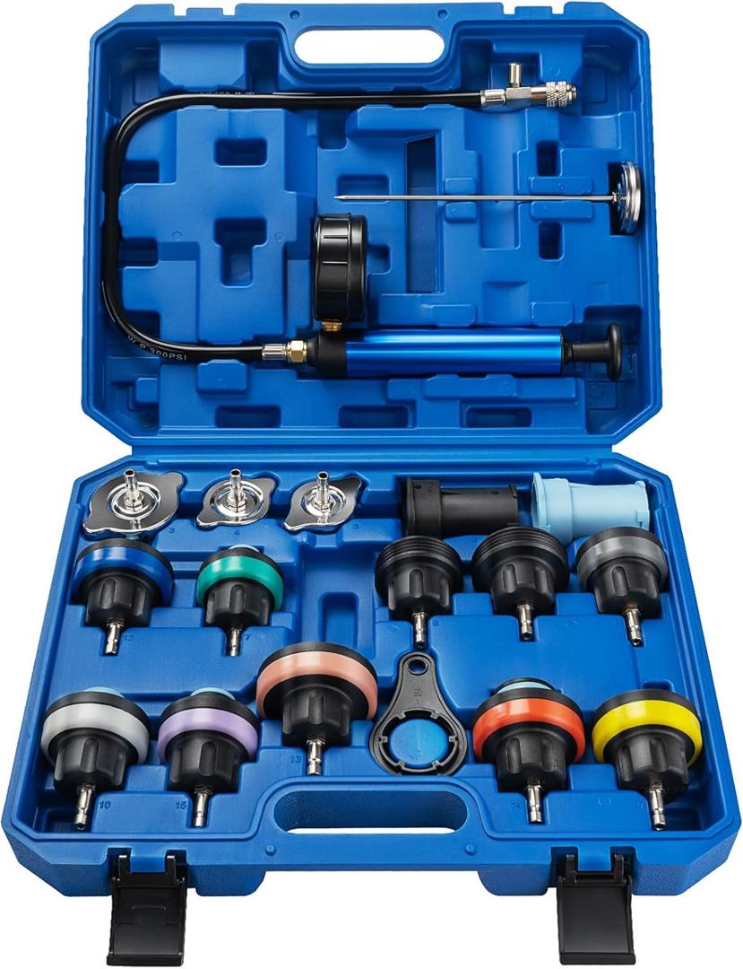 18PCS Coolant Pressure Tester Kit,Radiator Pump Pressure Tester Kit for Automotive Cooling System Water Tank Leakage Detection