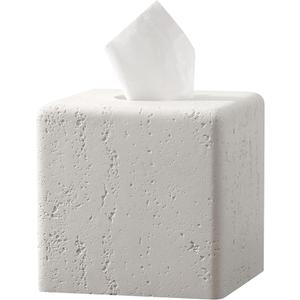 Travertine Tissue Box Cover Square Resin Facial Tissue Holder Covers Modern Paper Dispenser Home Decor for Bathroom Vanity Countertop Living Room Bedroom Office Dresser Desk Accessories Decorative (Off White)