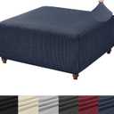 ANWUCHEN Stretch Knitted Jacquard Ottoman Cover - Soft Slipcover for Square Storage Ottoman - Thick Foot Stool Cover With Elastic Bottom, Medium Coffee, Color: Blue, 30"D x 25"W x 18"H