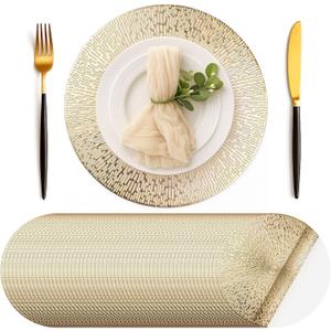Geosar 100 Pcs Round Disposable Paper Placemats Bulk 13 Inch Disposable Charger Plates Mats Gold Decorative Placemats for Dinner Wedding Birthday Party Tableware Kitchen Banquet Table Setting