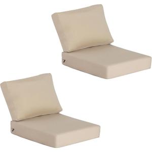 Sunbrella Outdoor Patio Chair Cushions Set, 23.5"x27" Outdoor Deep Seat Patio Cushions Set of 2,Water-Resistant Weather Resistant with YKK Zippers,Sunbrella Canvas Antique Beige