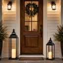 Large Candle Lanterns Set of 2, Black Lanterns Decorative Indoor Outdoor
